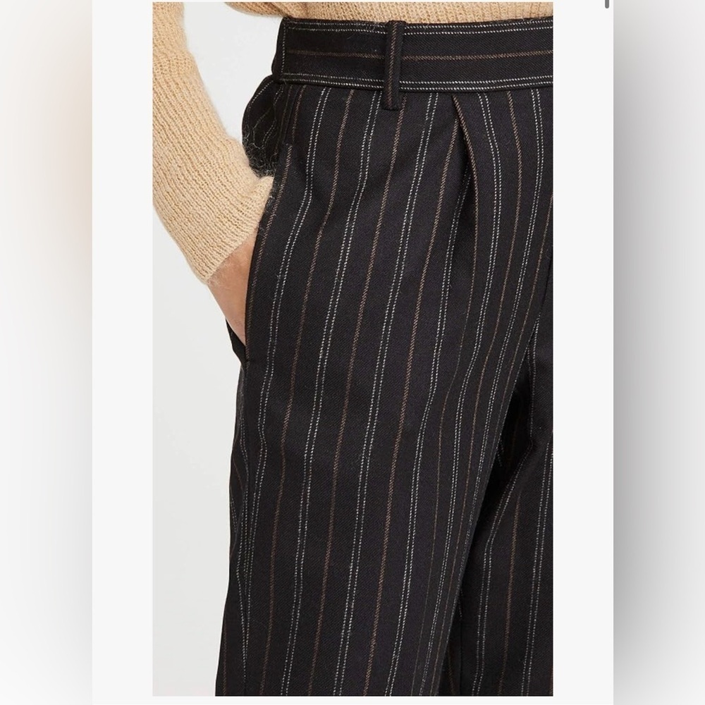 EUC Vince Black/Tan Striped Women's Cropped Pants Elastic Waist Retail $159
